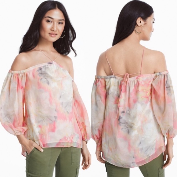 White House Black Market Tops - White House Black Market Watercolor Cold Shoulder